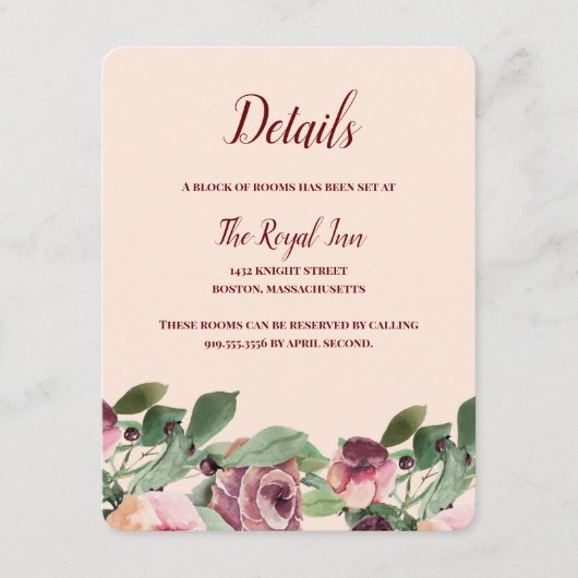 バーガンディーとピーチのフラワーミストの封筒 エンクロージャーカード (正面)