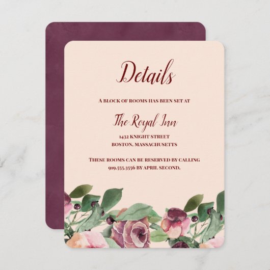 バーガンディーとピーチのフラワーミストの封筒 エンクロージャーカード (正面/裏面)