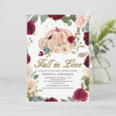 バーガンディーとピーチの花のオレンジ色の結婚式前祝賀会 招待状 (スタンド正面)