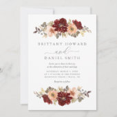 バーガンディーとピーチの花の結婚式招待状 招待状 (正面)