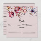 バーガンディーとブルーの花のガーランドのレシピカード (正面/裏面)