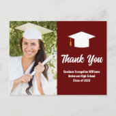 バーガンディーとホワイトの卒業写真カスタム感謝メッセージ ポストカード (正面)