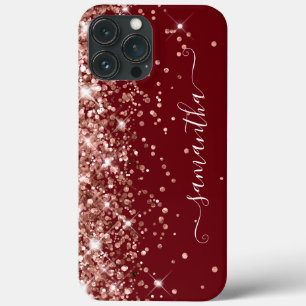バーガンディーとローズゴールドのグリッターガーリーなサイン iPhone 13 PRO MAXケース