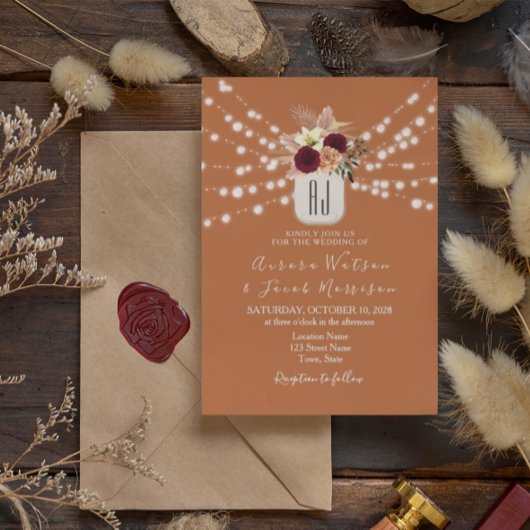 バーガンディーと焦茶色の結婚式招待状 招待状