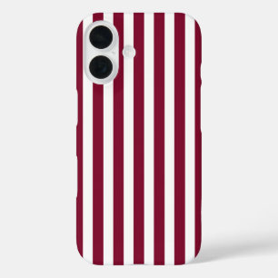 バーガンディーと白のキャンディストライプ iPhone 16ケース