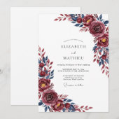 バーガンディーな洗練された冬の結婚式 招待状 (正面/裏面)