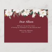 バーガンディーのマグノリア あなたは私のフラワーガールカード インビテーションポストカード (裏面)