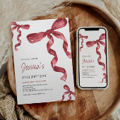 バーガンディーのリボン付き誕生日招待状 招待状