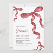 バーガンディーのリボン付き誕生日招待状 招待状 (正面)