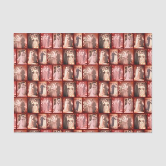 バーガンディーのヴィンテージウェディングドレスと花嫁と新郎 薄葉紙 (正面)