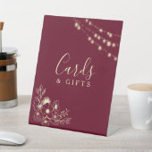 バーガンディーの結婚式のカードとギフトの看板 台座サイン (インサイチュ)