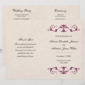 バーガンディーの結婚式の折りたたみプログラム | タン背景 (正面/裏面)