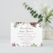 バーガンディーの結婚式の花のスクリプト招待状 ポストカード (スタンド正面)