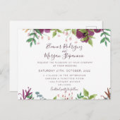 バーガンディーの結婚式の花のスクリプト招待状 ポストカード (正面/裏面)