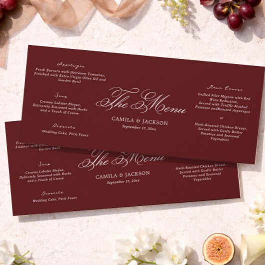 バーガンディーの結婚式メニューカード 招待状