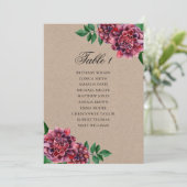 バーガンディーの結婚式席次表。ダリアのラスティックプラン 招待状 (スタンド正面)