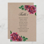 バーガンディーの結婚式席次表。ダリアのラスティックプラン 招待状 (正面/裏面)