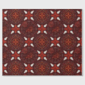バーガンディーの背景に赤と白の花のモザイク模様 ラッピングペーパー (フラット)