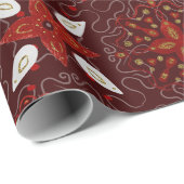 バーガンディーの背景に赤と白の花のモザイク模様 ラッピングペーパー (ロールコーナー)