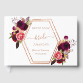 バーガンディーの花の幾何学的なデザインのウェディングシャワー ゲストブック (正面)