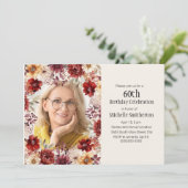 バーガンディーの花の水彩60歳の誕生日フォト 招待状 (スタンド正面)