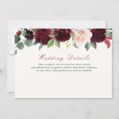 バーガンディーの花の結婚式の詳細カード 招待状 (正面)