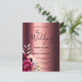 バーガンディーの花の銅の結婚式の招待状 ポストカード (スタンド正面)