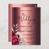 バーガンディーの花の銅の結婚式の招待状 ポストカード (正面/裏面)