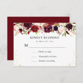 バーガンディーの花柄の出欠確認カード 出欠カード (正面/裏面)