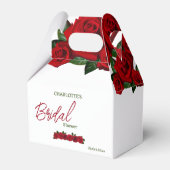 バーガンディーの赤い花の ブライダルシャワーのおもてなしボックス フェイバーボックス (正面サイド)