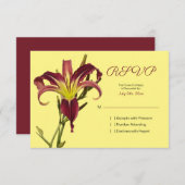 バーガンディーイエロースパイダーデイリーフラワーウェディングRSVP 出欠カード (正面/裏面)