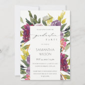 バーガンディーイエローピンクフローラフォトディセレーション招待状 サンキューカード (正面)