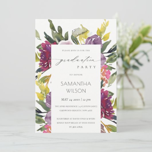 バーガンディーイエローピンクフローラフォトディセレーション招待状 サンキューカード (スタンド正面)