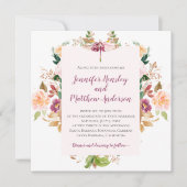 バーガンディーイエローピンクマウブウォーターカラードラゴンフライ 招待状 (正面)