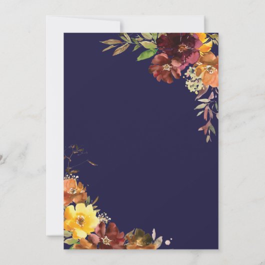 バーガンディーイエローフローラルウェディングセーブザデートカード 招待状 (裏面)