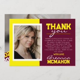 バーガンディーイエロー卒業2写真サンキューカード 招待状