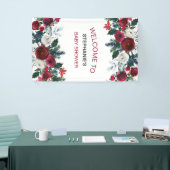 バーガンディーウォーターカラーウィンターフラワーズ誕生日 横断幕 (トレードショー)