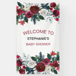 バーガンディーウォーターカラーウィンターフラワーズ誕生日 横断幕