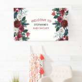 バーガンディーウォーターカラーウィンターフラワーズ誕生日 横断幕 (インサイチュ)