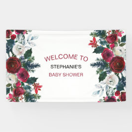 バーガンディーウォーターカラーウィンターフラワーズ誕生日 横断幕