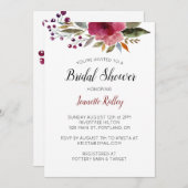 バーガンディーウォーターカラーフラワーズブライダルシャワー 招待状 (正面/裏面)