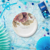 バーガンディーウォーターカラーフラワーズヴィンテージ秋 ペーパープレート (パーティー)