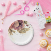 バーガンディーウォーターカラーフラワーズヴィンテージ秋 ペーパープレート (パーティー)