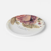 バーガンディーウォーターカラーフラワーズヴィンテージ秋 ペーパープレート (アングル)