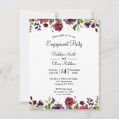 バーガンディーウォーターカラーフローラゴールドフォイル婚約 招待状 (正面)