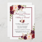 バーガンディーウォーターカラーフローラリハーサルディナーW 招待状 (正面/裏面)