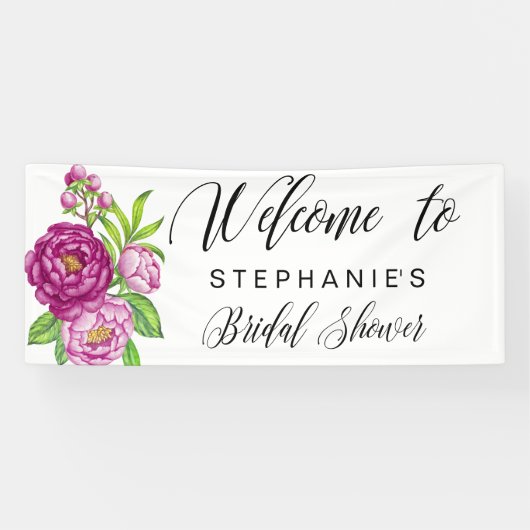 バーガンディーウォーターカラープオーニーブライダルシャワーバナー 横断幕 (横)