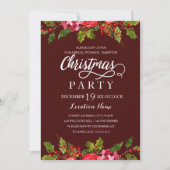 バーガンディーウォーターカラーホリーリーフクリスマスパーティー 招待状 (正面)