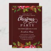 バーガンディーウォーターカラーホリーリーフクリスマスパーティー 招待状 (正面/裏面)