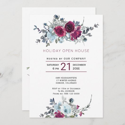 バーガンディーウォーターフローラホリデーオープンハウス 招待状 (正面/裏面)